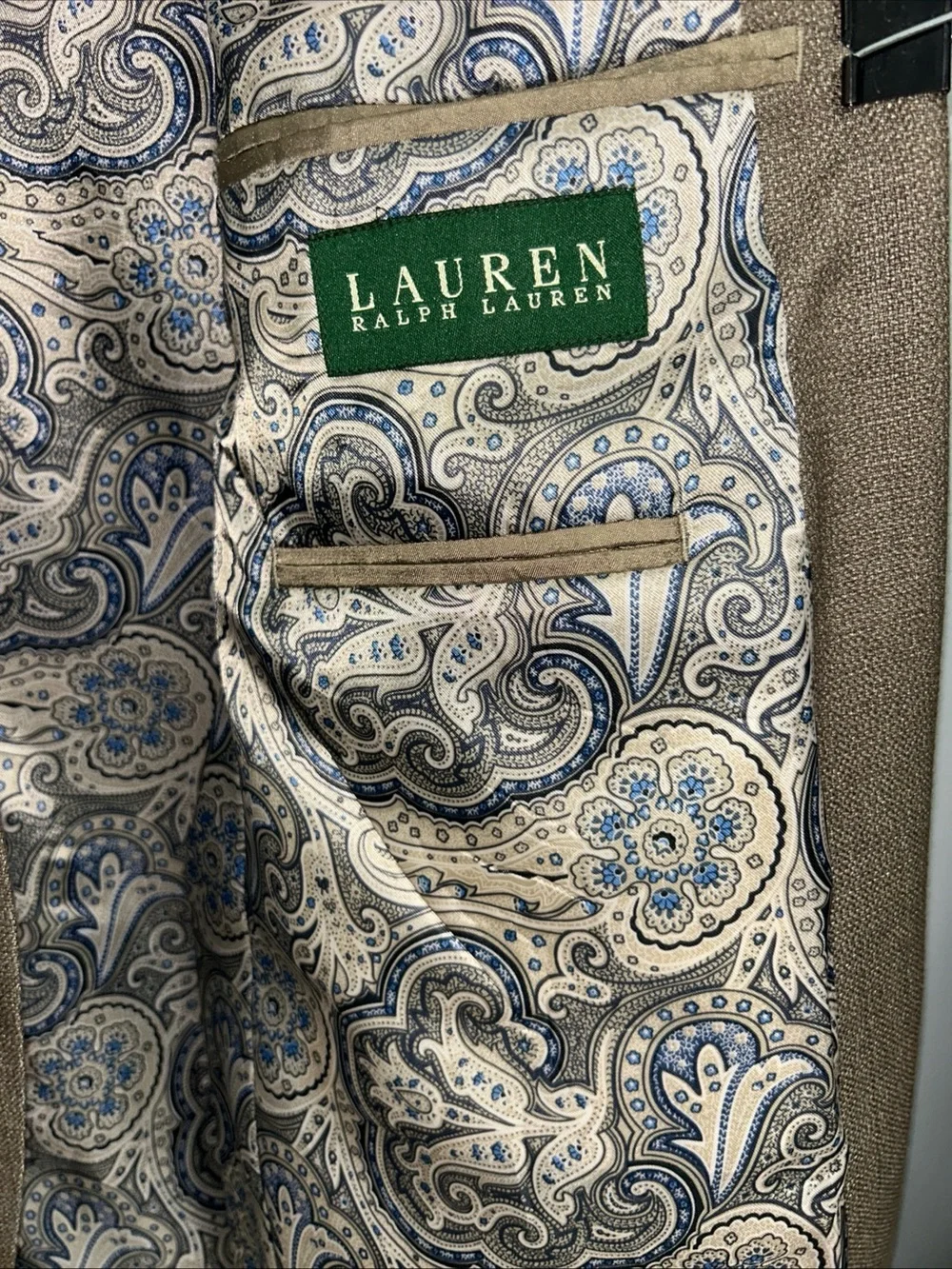 Lauren Ralph Lauren Men’s 42R Taupe Blazer Sportcoat Paisley Lined Jacket